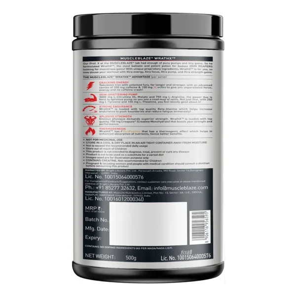 MuscleBlaze Pre Workout WrathX | 50 Serveings - Image 2