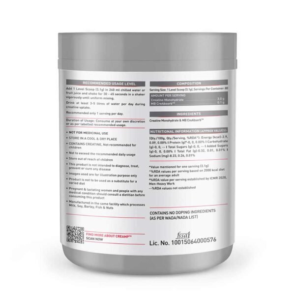 Muscleblaze Creatine Monohydrate CreAMP | 250g - Image 3